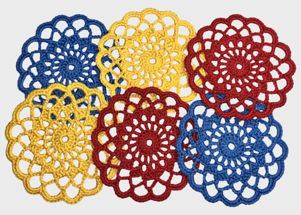 6er-Set Handgefertigte Häckel-Untersetzer "Oculus" aus 100%-Baumwolle